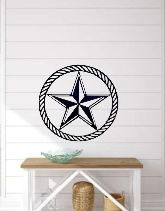 Metal Lone Star Sign | Round Star Door Hanger | Rope Border Sign | Country Star Sign | Round Star Sign