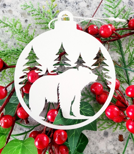 Metal Black Bear ornament | Outdoor lover gift | Woodland Creature Christmas Decor | Rustic Cabin christmas tree ornament | Hostess Gift