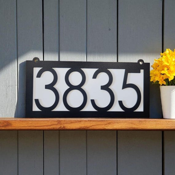 Horizontal Hanging Address Sign | Double Layer Modern House Number Plaque | Garden Post Address Sign | Metal Home Address Sign | Horizontal