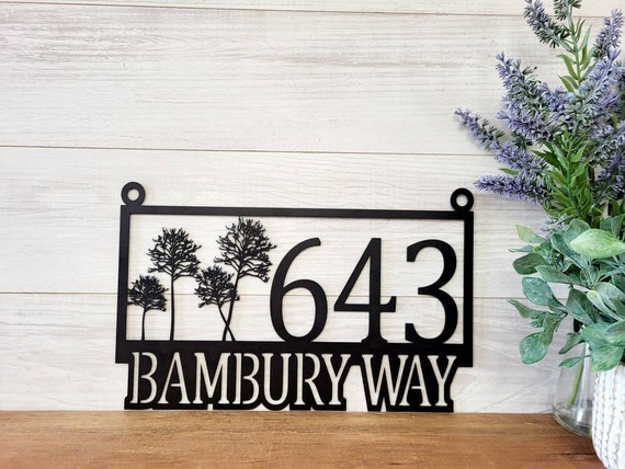 Persimmon Tree Address Sign | Rustic Tree Sign | Modern House Numbers | Metal Address Sign | Custom Address Numbers | Weatherproof Coating |