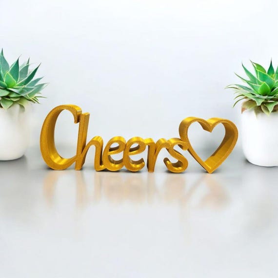 Freestanding Cheers Sign | Farmhouse Cheers Sign | Thick Cheers Sign | Bar Decor | Script Cursive Word Sign