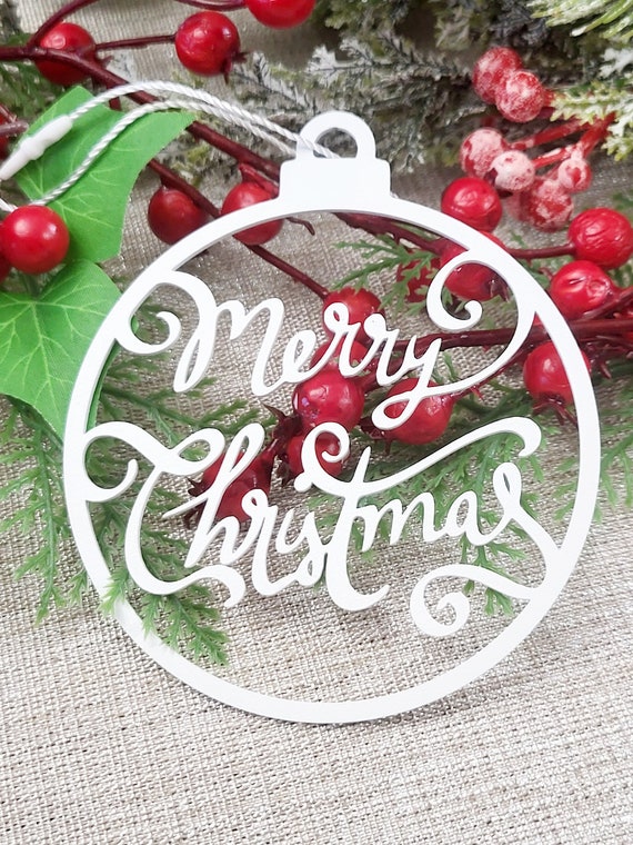 Hand lettered merry christmas ornament | christmas tree ornament | personalized christmas tree ornament | hostess gift |  christmas ornament