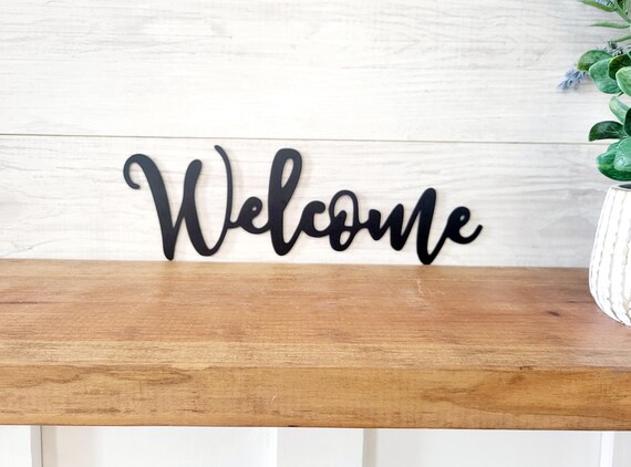 Welcome sign, metal wall sign, custom metal wall art, front door decor, entryway sign, cursive letter sign