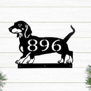 Dachshund address sign dog pup custom house number hand made sign puppy dog lover 17 x 12 weiner dog doxin dauschund buddy
