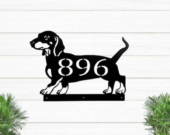 Dachshund address sign dog pup custom house number hand made sign puppy dog lover 17 x 12 weiner dog doxin dauschund buddy