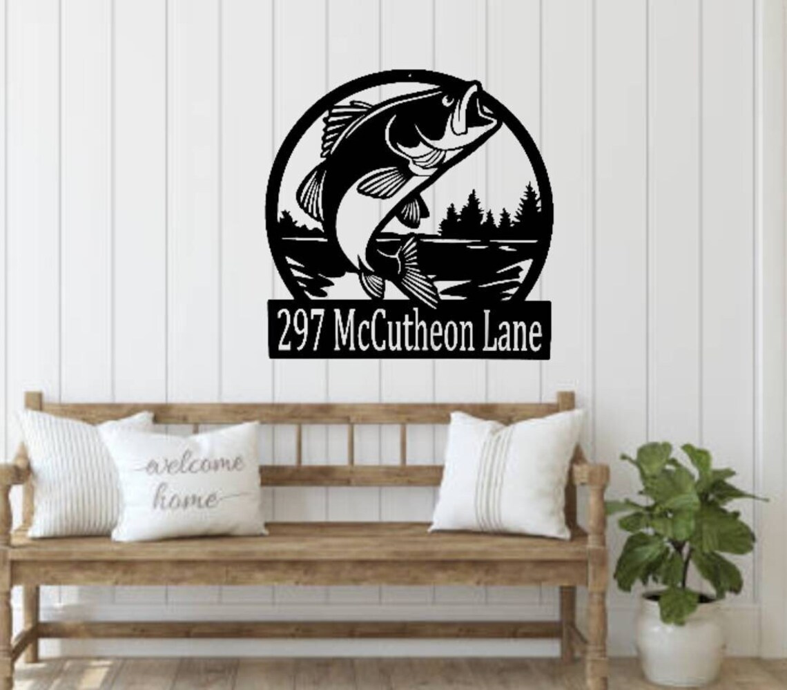 Bass Fish Address Sign | Fish Address Sign | Fishing House Number ...