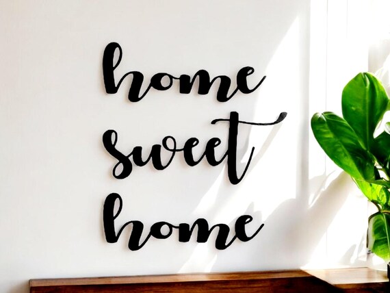 Home Sweet Home Sign | Rustic Home Sign | Farmhouse  Home Sign | Home Entryway Sign | Cursive Metal Word Home | Script Home Recycled Steel
