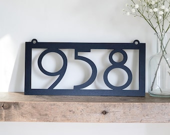 Horizontal Hanging Address Sign | Modern House Number Plaque | Garden Post Address Sign | Metal Home Address Sign | Horizontal Number Sign