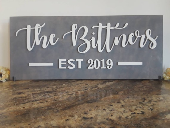 Custom Name Sign | Wood Last Name Sign | Established Date Sign | Personalized Wedding Gift | 3D Sign | Wedding Sign