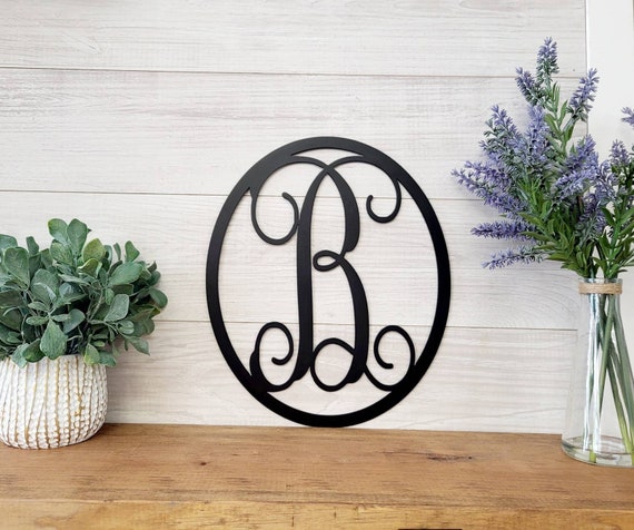 Classic oval monogram door wreath | metal monogram initial door hanger | all season front door wreath | front door decor  year round wreaths
