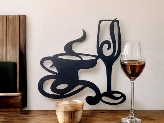 Abstract coffee cup wine glass metal wall sign | coffee & wine bar sign | metal décor | kitchen décor | coffee wine décor housewarming gift