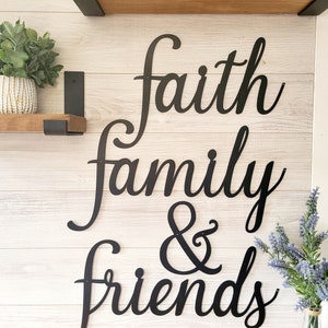 Faith family & friends metal sign set of 4 signs | faith sign | wall collage | home decor | custom metal art | cursive writing | custom word