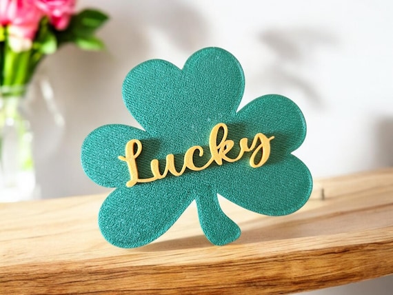 Freestanding Shamrock Love Sign | St Patrick's Day Décor | Thick Love Sign | Script Cursive Love Sign | Luck of the Irish Decoration