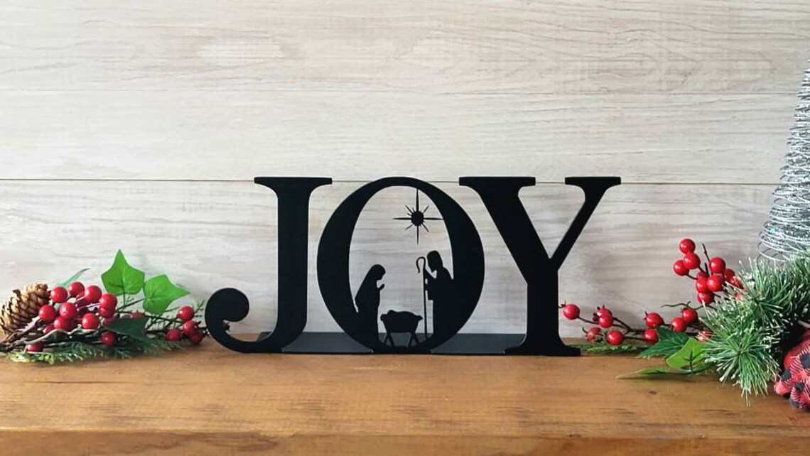 Metal Joy Sign Nativity Sign Christian Nativity Manger Etsy