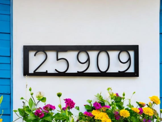 Modern Number Address Sign | Modern Home Address Sign | Horizontal Address Sign | Framed Address Number | Metal Address Sign | Metal Number