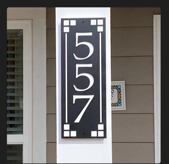 Arts and Craft Address Sign | Craftsman Address Plaque | Mission Style Address Sign | Art and Craft House Numbers | Vertical Address Sign