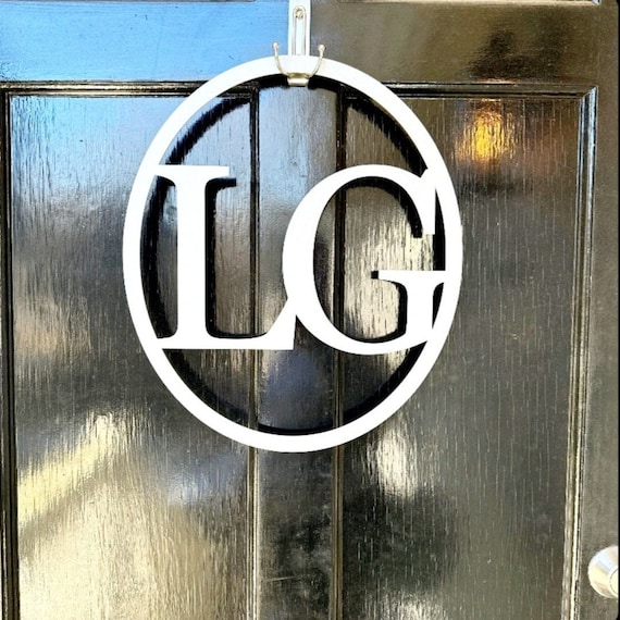 Classic oval monogram door wreath | metal monogram initial door hanger | all season front door wreath | front door decor  year round wreaths