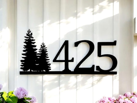 Rustic Address Sign | Pine Tree Sign | House Numbers | Metal Address Sign | Custom Address | Weatherproof Coating | 3 Number Address Sign