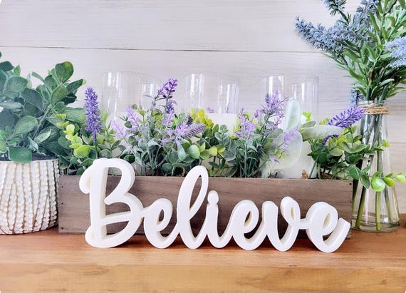 Freestanding Believe Sign | Farmhouse Christmas Sign | Thick Believe Sign | Home Decor | Christmas Magic | Script Word Sign