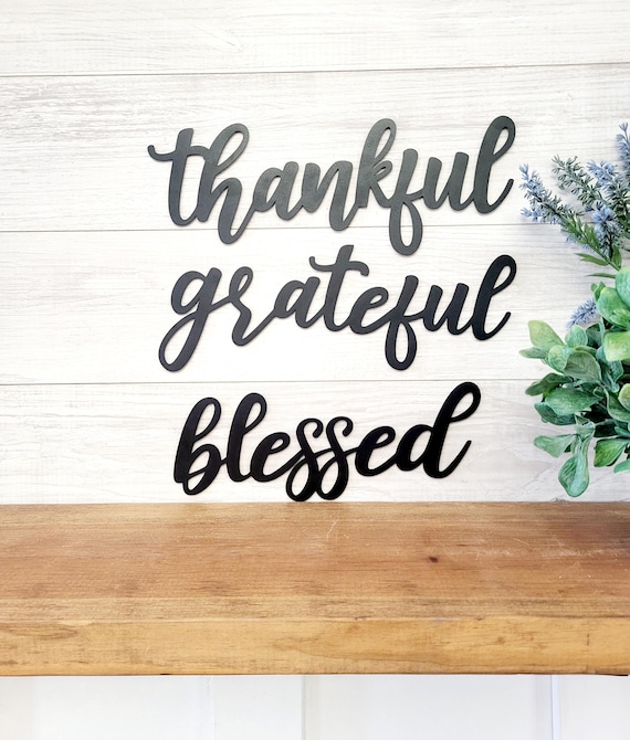 Thankful grateful blessed metal signs | Set of 3 Words | Family Photo Wall Collage | Personalized Wedding Gift | Housewarming Gift