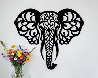 Geometric Elephant Sign | Mandala Elephant Sign | Serenity Metal Wall Art |Modern Aestetic Metal Flower