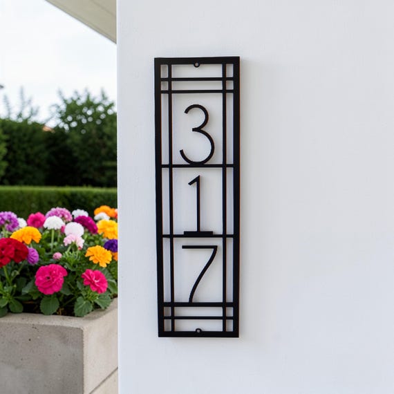 Arts and Craft Address Sign | Craftsman Address Plaque | Mission Style Address Sign | Art and Craft House Numbers | Vertical Address Sign