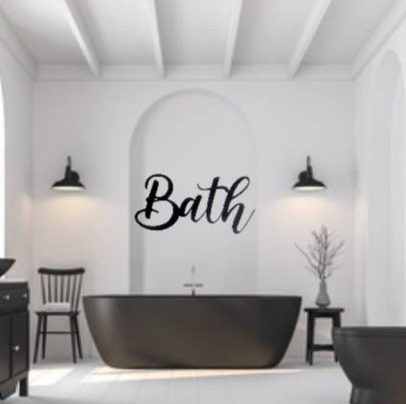 Bath Sign Bathroom Decor Sign Cursive Metal Word Restroom Sign Etsy