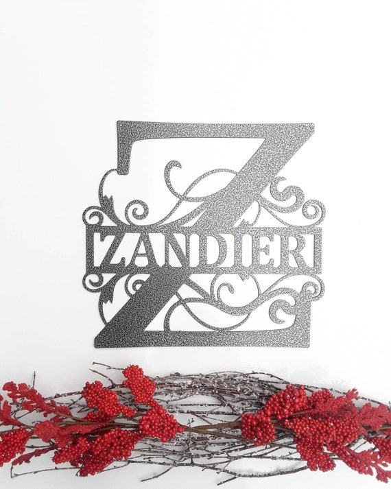 Fancy Scroll Monogram Door Hanger Monogrammed Sign Front Door Hanger Personalized Gift Wedding Gift Last Name Sign Last Name Door Wreath