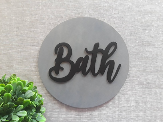 Round Bath Sign | Cursive Bathroom Sign | Wood Bath Sign | Cursive Word Sign | Cursive Font Bath | Farmhouse Bath |Farmhouse Bathroom Decor