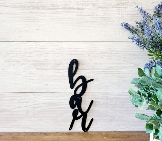 Vertical Bar Sign | Cursive Bar Sign | Metal Wine Bar Sign | Bar Script Word | Recycled Steel | Farmhouse Style Script  Man Cave Decor