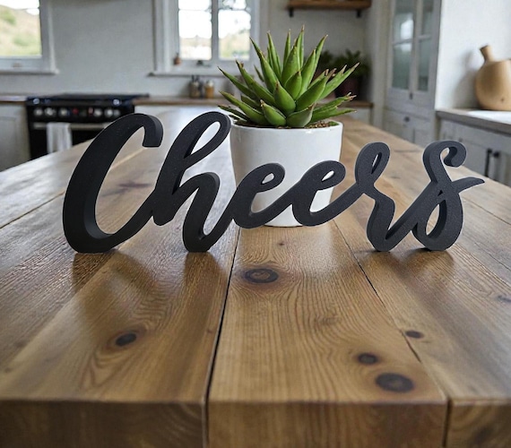 Free Standing Cheers Sign | Cursive Cheers Sign | Wood Cheers Sign | Farmhouse Style Home Decor | Script Cheers Sign | Kitchen Freestanding