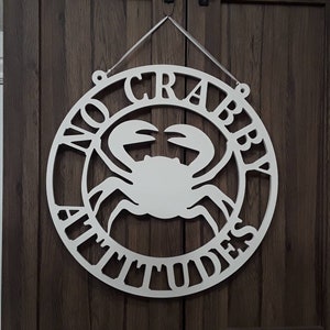 Crab door hanger | beach door hanger | last name sign | custom front door wreath | no crabby attitudes sign | custom crab beach sign