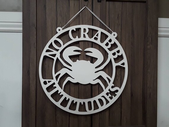 Crab door hanger | beach door hanger | last name sign | custom front door wreath | no crabby attitudes sign | custom crab beach sign
