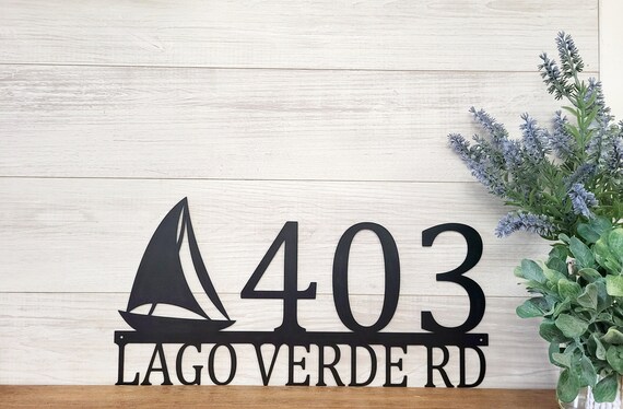 Sailboat address sign | nautical address sign | large house numbers | metal address sign | custom name and address | weatherproof coating