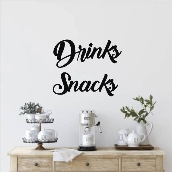 Drinks & snacks sign | drink bar sign | snack bar sign | cursive wine bar sign | cursive snack sign | cursive word | kitchen decor