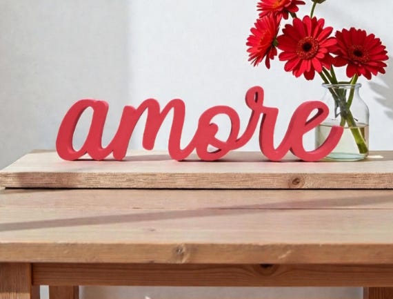 Freestanding Amore Sign | Italian word for Love Sign | Modern Farmhouse Amore Sign | Thick Love Sign | Anniversary Gift | Script Word Sign