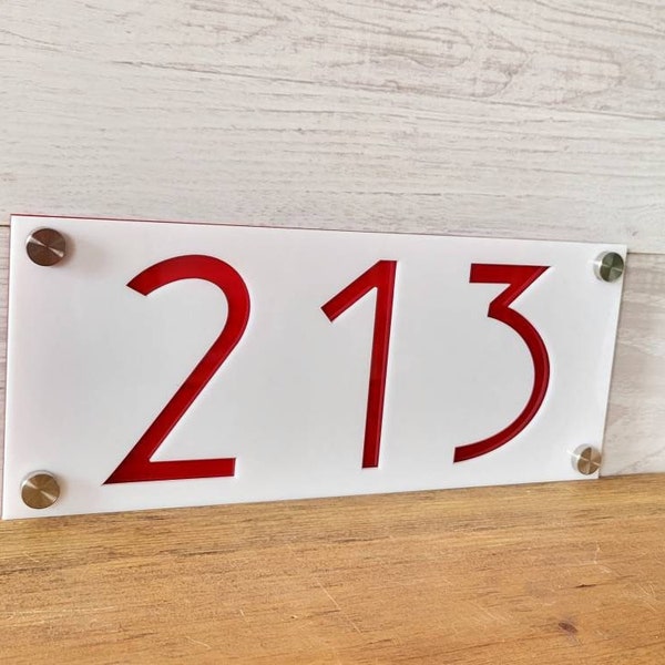 Modern house numbers | vertical address plaque | weatherproof address sign | layered acrylic address plaque | screw cap kit address sign