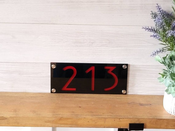 Modern house numbers | vertical address plaque | weatherproof address sign | layered acrylic address plaque | screw cap kit address sign
