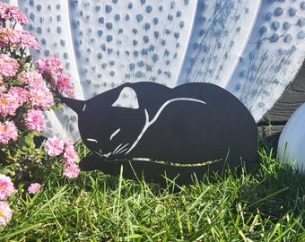 Black Cat Yard Stakes | Metal Cat Yard Sign | Black Cat Garden Sign  | Spooky Cats Sign | Halloween Yard Decor | Party Decor