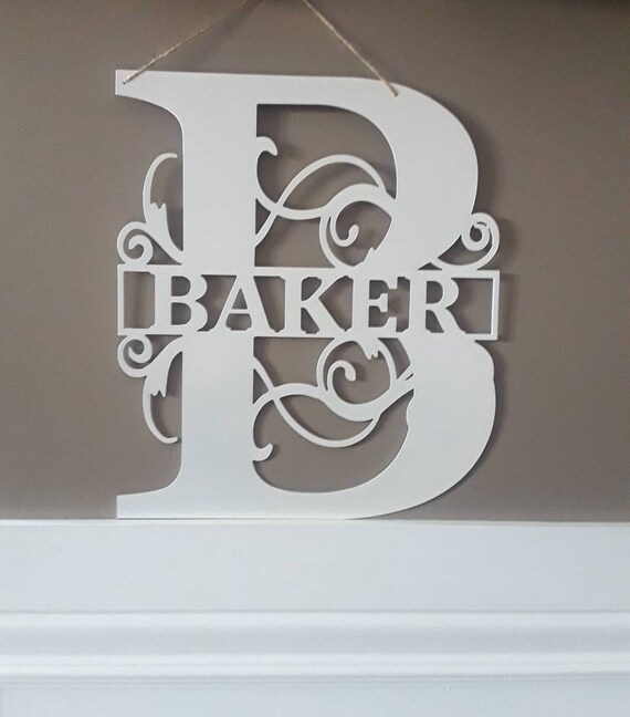 Fancy scroll monogram door hanger monogrammed sign front door hanger personalized gift wedding gift last name sign last name door wreath