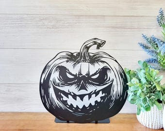 Freestanding Metal Pumpkin Sign | Spooky Jack O Lantern Yard Sign | Scary Pumpkin Garden Sign  | Spooky Pumpkin Sign | Halloween Yard Decor