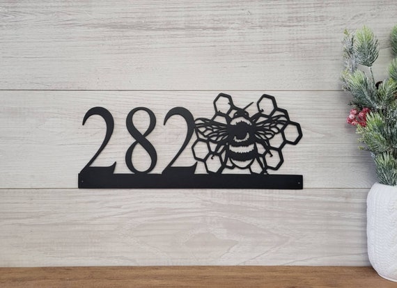 Bee Address Sign | Horizontal Bee Address Sign | Honeybee Sign | Bee Garden Sign | Weatherproof House Numbers | Bee Lovers Gift