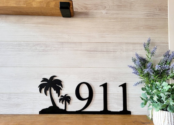 Palm tree address sign |  horizontal address sign | beach house decor | beach condo address sign | ocean theme house numbers | weatherproof