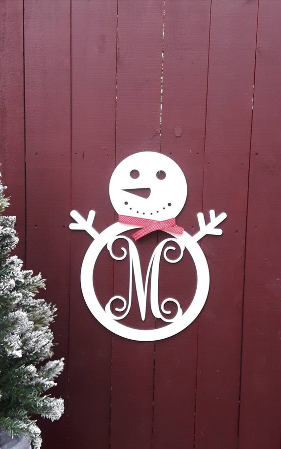 Monogram snowman sign winter door hanger family last name initial winter wreath christmas decor christmas ornament customized weatherproof