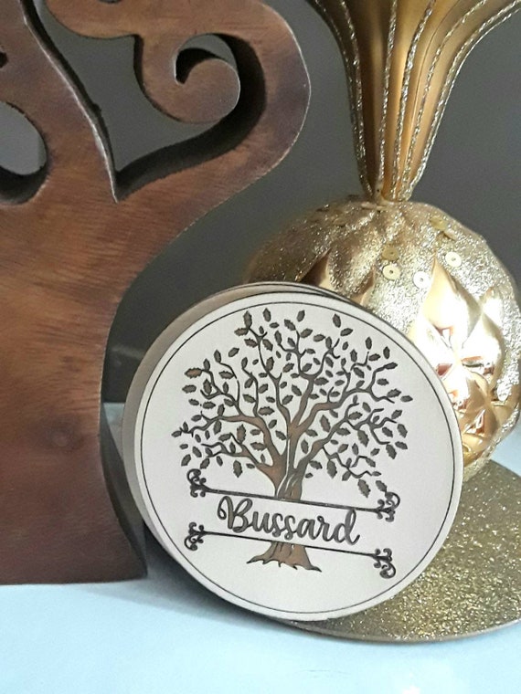 Engraved Drink Coasters | Wine Coasters | Family Tree Coasters | Family Name Coasters | Personalized Wedding Gift | Etched Wood Coasters