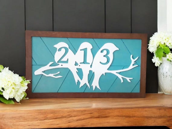 Chevron Address Sign | Birds On A Limb Address Plaque | Birds Address Sign | Modern Address Plaque | 3D Address | Vertical Address Sign