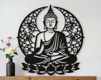 Buddah Lotus Sign | Mandala Flower Sign | Lotus Mandala Sign | Serenity Metal Wall Art | Modern Aestetic Metal Flower