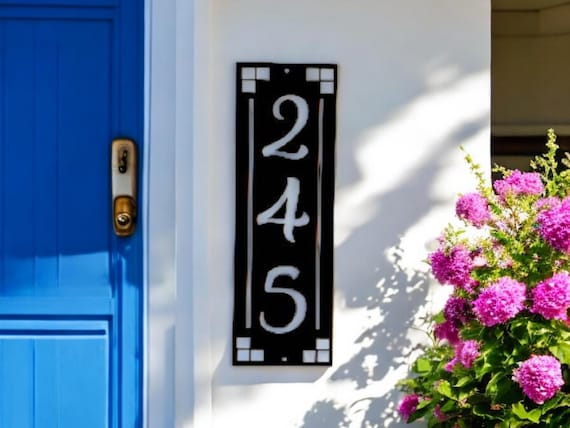 Arts and Craft Address Sign | Craftsman Address Plaque | Mission Style Address Sign | Art and Craft House Numbers | Vertical Address Sign