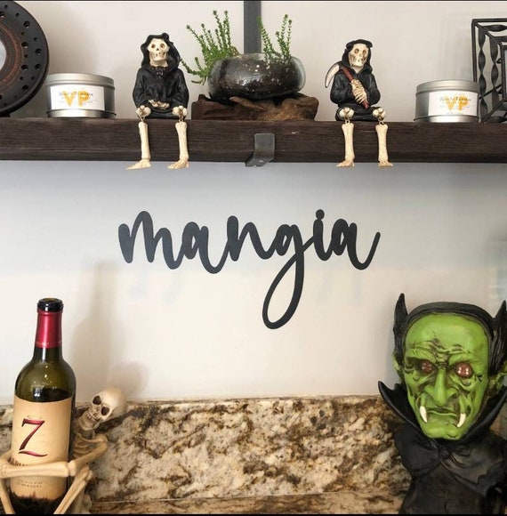 Mangia sign | mangia metal sign | eat sign | mangia tutti | kitchen sign| dining room decor | cursive metal word | script recycled steel