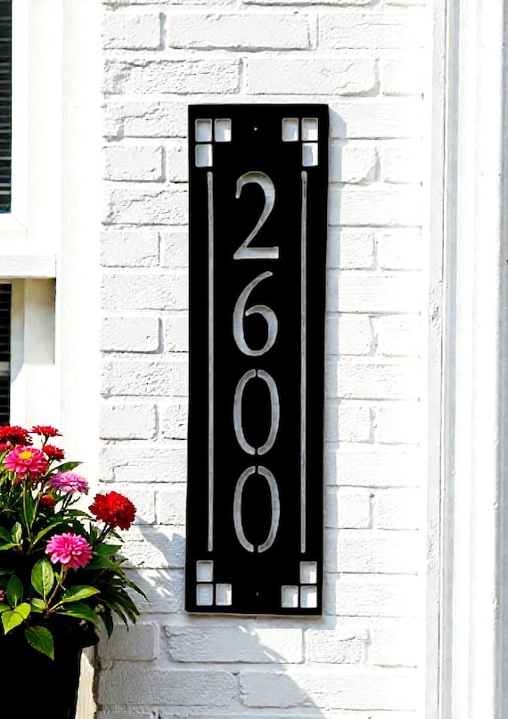 Arts and craft address sign | craftsman address plaque | mission style address sign | art and craft house numbers | vertical address sign